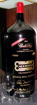 A Paramount bottle of Charles Krug 2006 Napa Valley Cabernet Sauvignon on a table at the Beverly Hills, CA's Morton's The Steakhouse