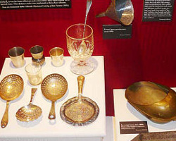 Various cocktail strainers on display at the Museum of the American Cocktail in New Orleans