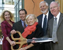 Margrit Mondavi surrounded by UC Davis officials