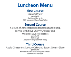 The menu for the luncheon celebrating President Obama's inauguration