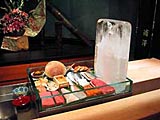 A tray of sushi at a Japanese restaurant