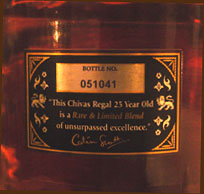 Back Label of Chivas Regal 25-Year-Old Original Scotch Whisky
