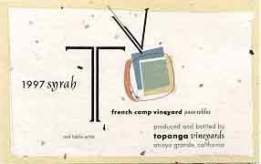 Wine label of Topanga Vineyard's French Camp Vineyard Syrah