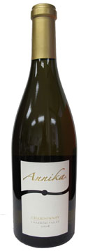 A bottle of Annika Vineyards 2008 Chardonnay, our Wine of the Week review